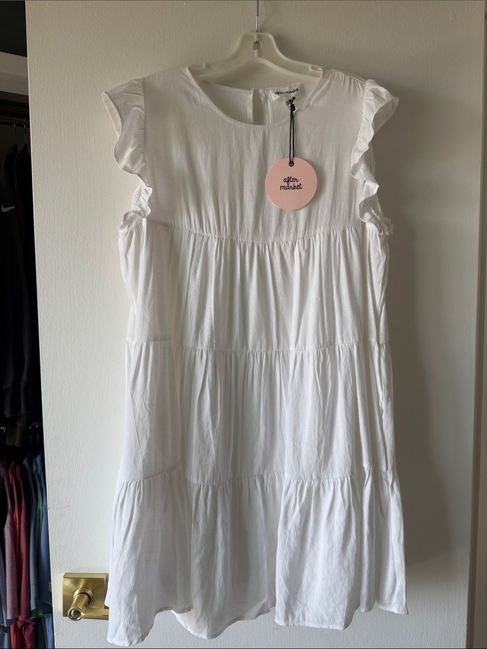 After Market White Tiered Mini Dress with Ruffle Sleeves